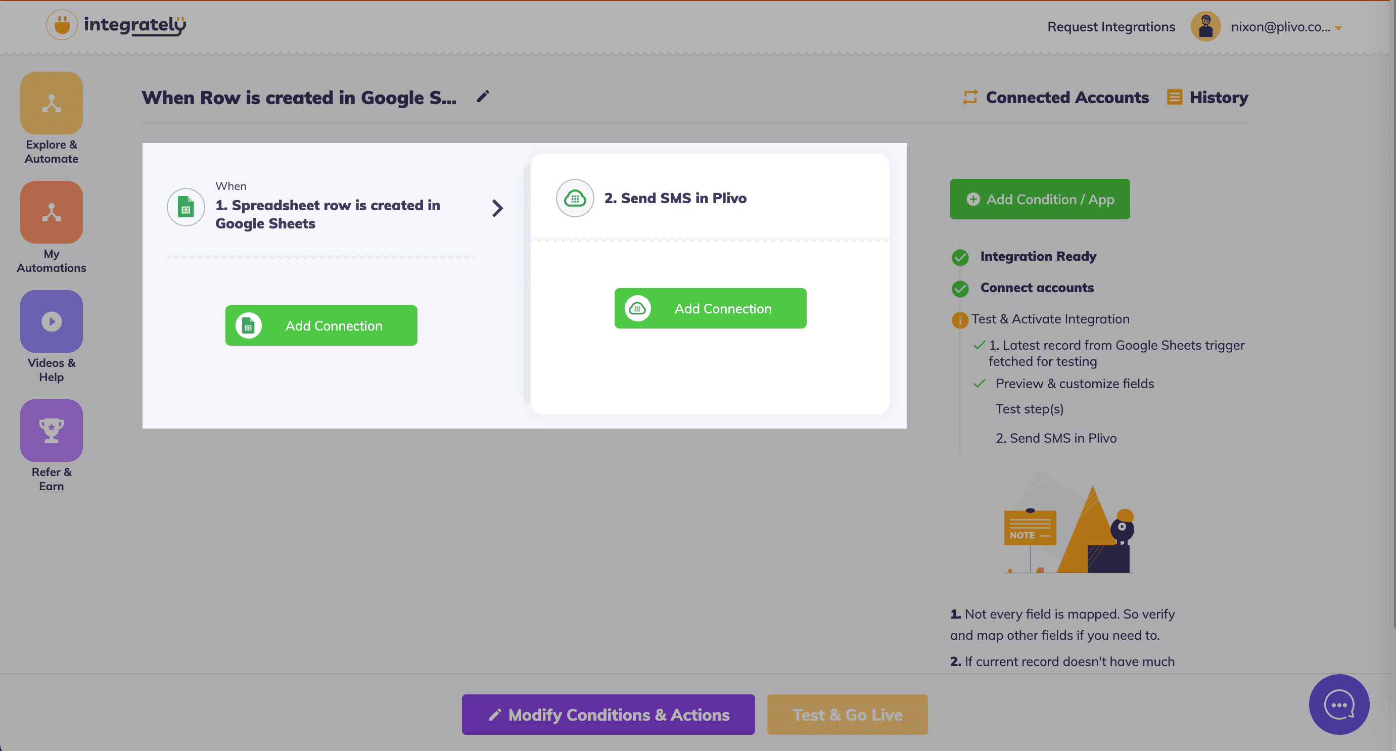 Connect your Google account and Plivo account