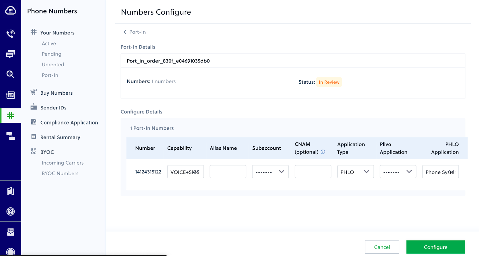 Numbers configure