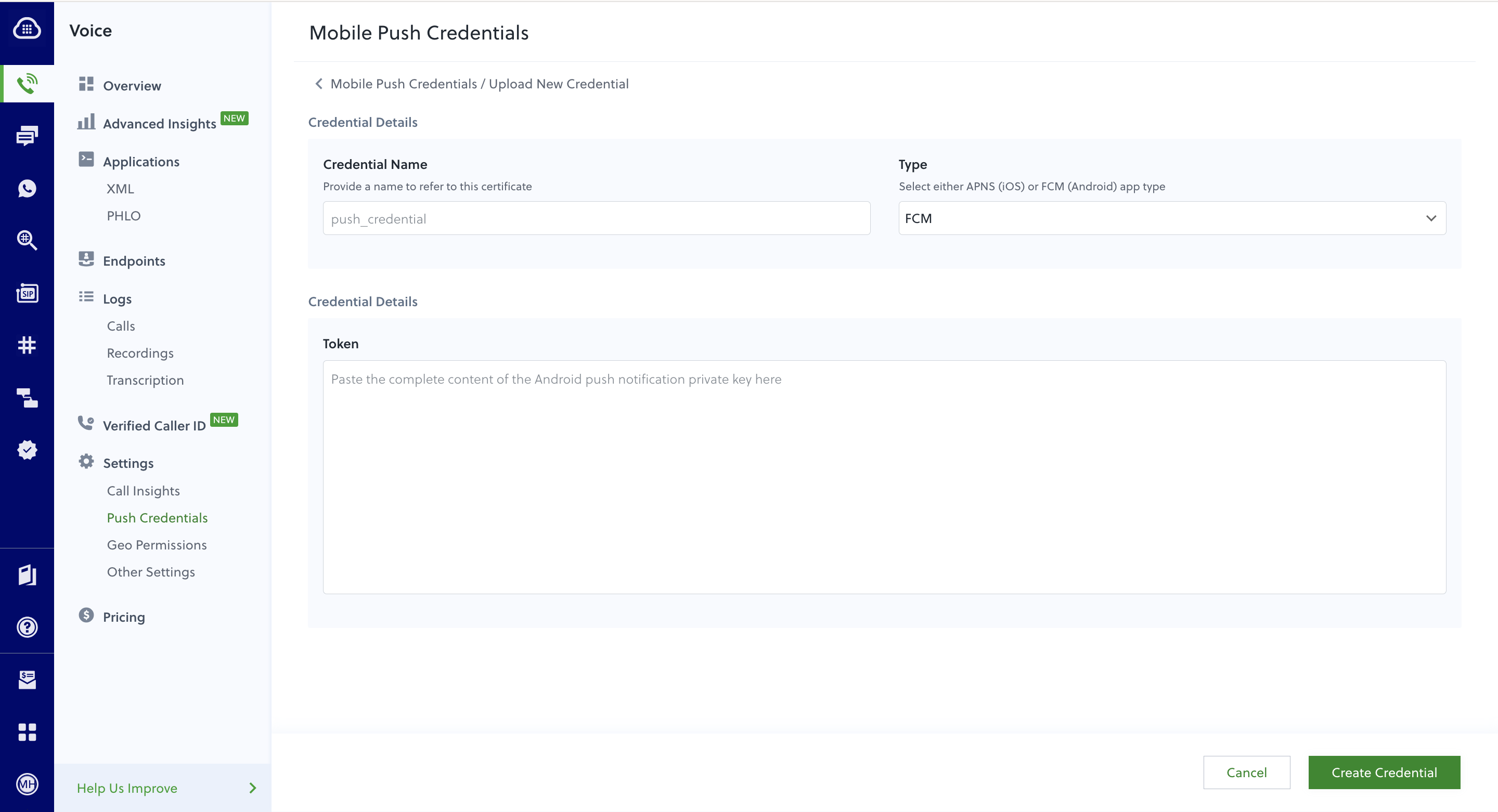 Adding Android Push Credential