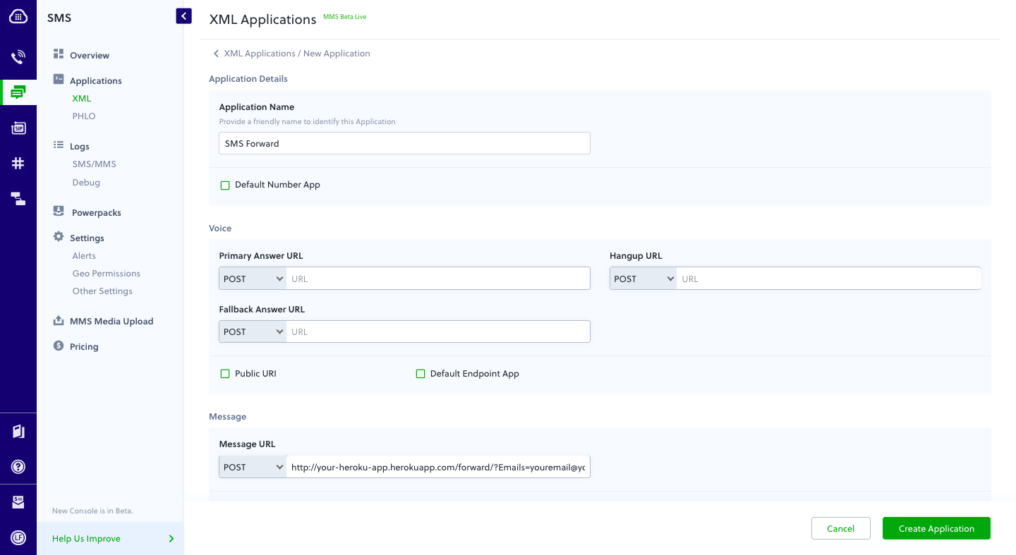 Create your Application and fill in credentials
