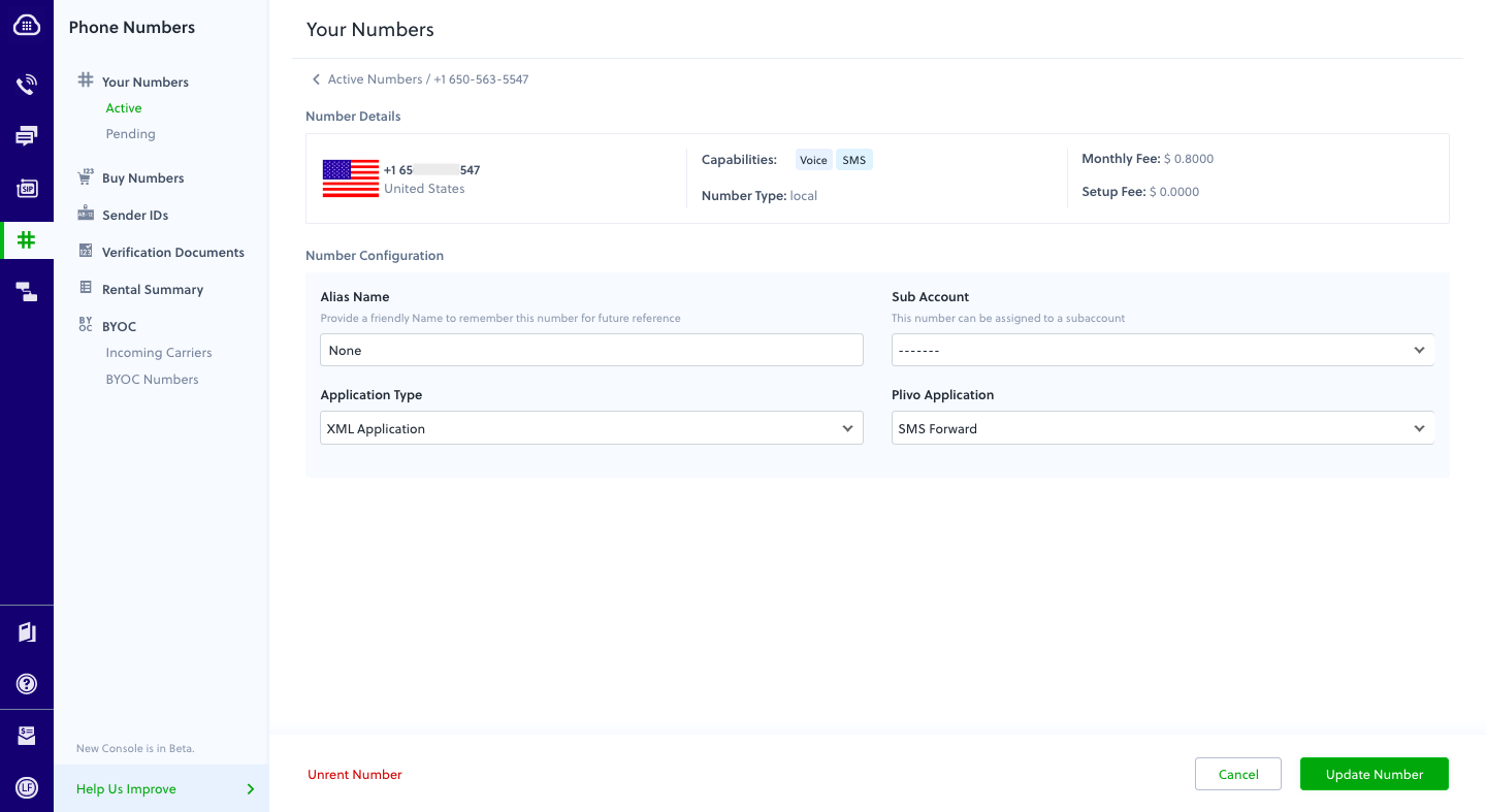 Assign a Plivo number to your app
