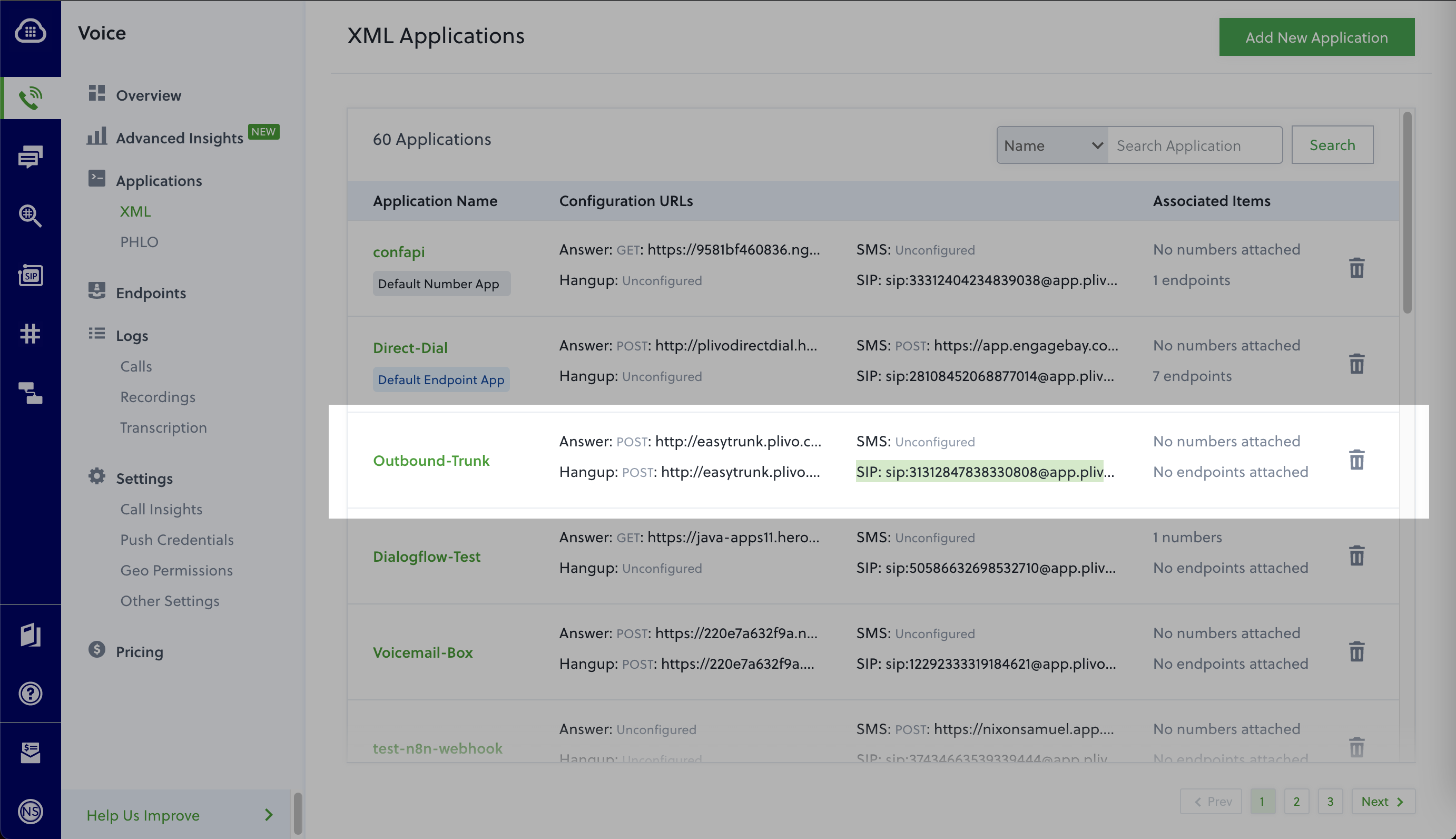 Application SIP URI