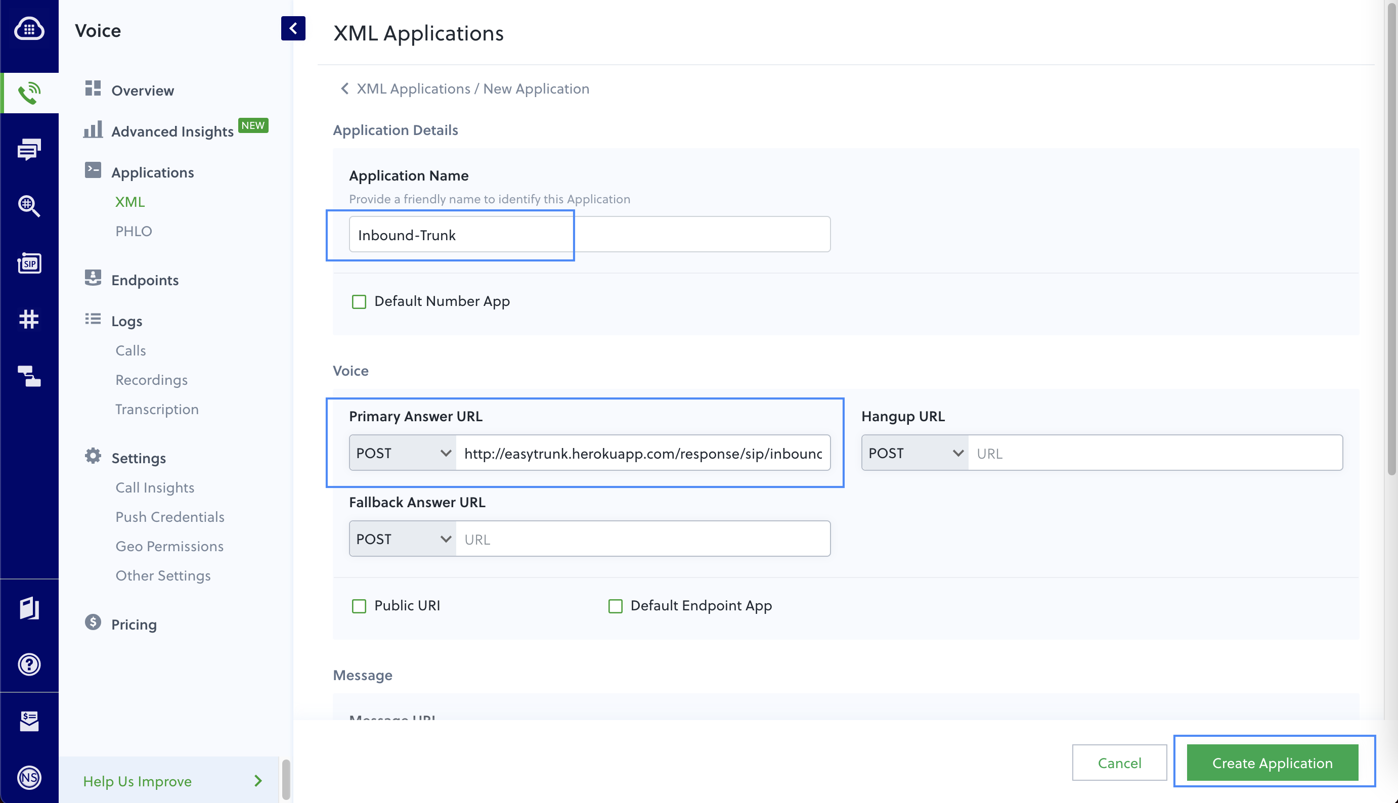 Create Application