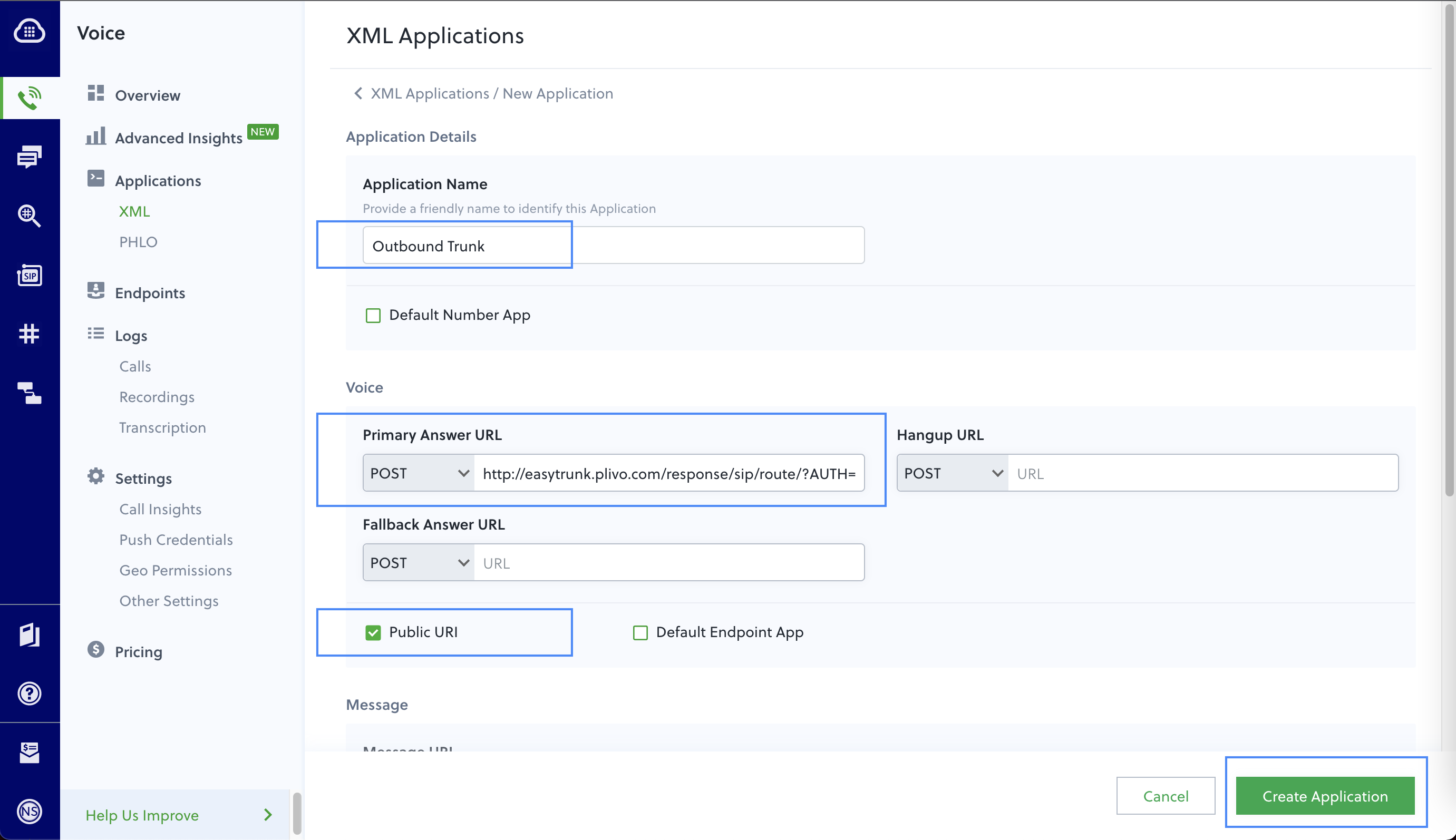 Create Application