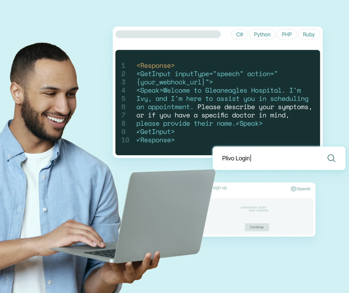 An image showing the integration of speech-to-text and text-to-speech with Plivo