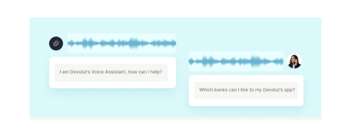Chat interface showing banking conversation with voice assistant