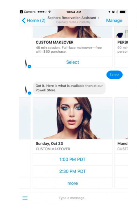 Sephora’s reservation assistant