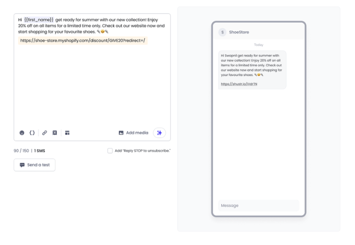 Screenshot of a user interface showing options to create messages using templates or AI-powered suggestions in Plivo.