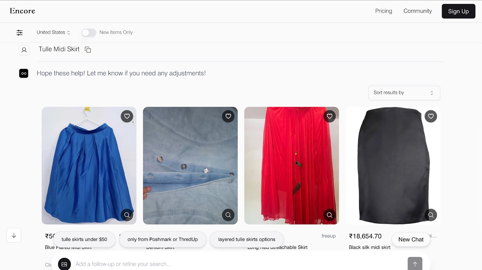Encore’ AI search recommendation page