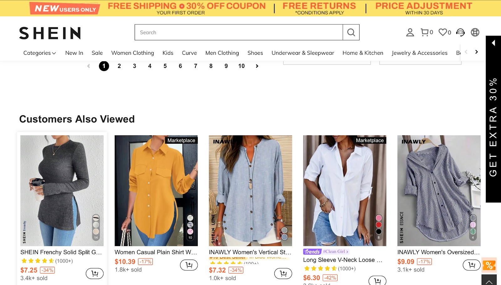 Shein’s product page