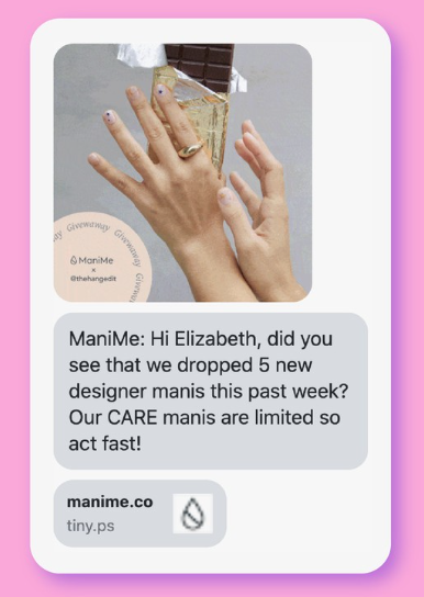 Screenshot showing a clear SMS with a direct call to action