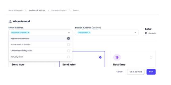Screenshot showing Plivo CX’s dashboard for managing and sending bulk SMS campaigns.