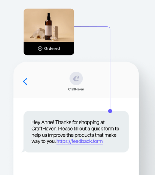 Image showing a text message with a thank you message and a feedback request.