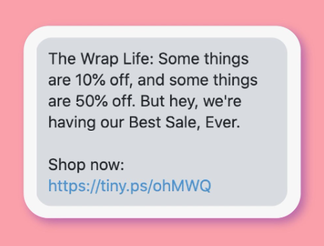 Image showing an SMS campaign promoting a limited-time discount.