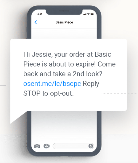 Image showing an SMS alert for a cart abandonment.
