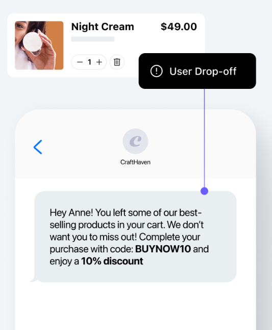 Screenshot showing timely cart reminders with discounts for completing purchases.