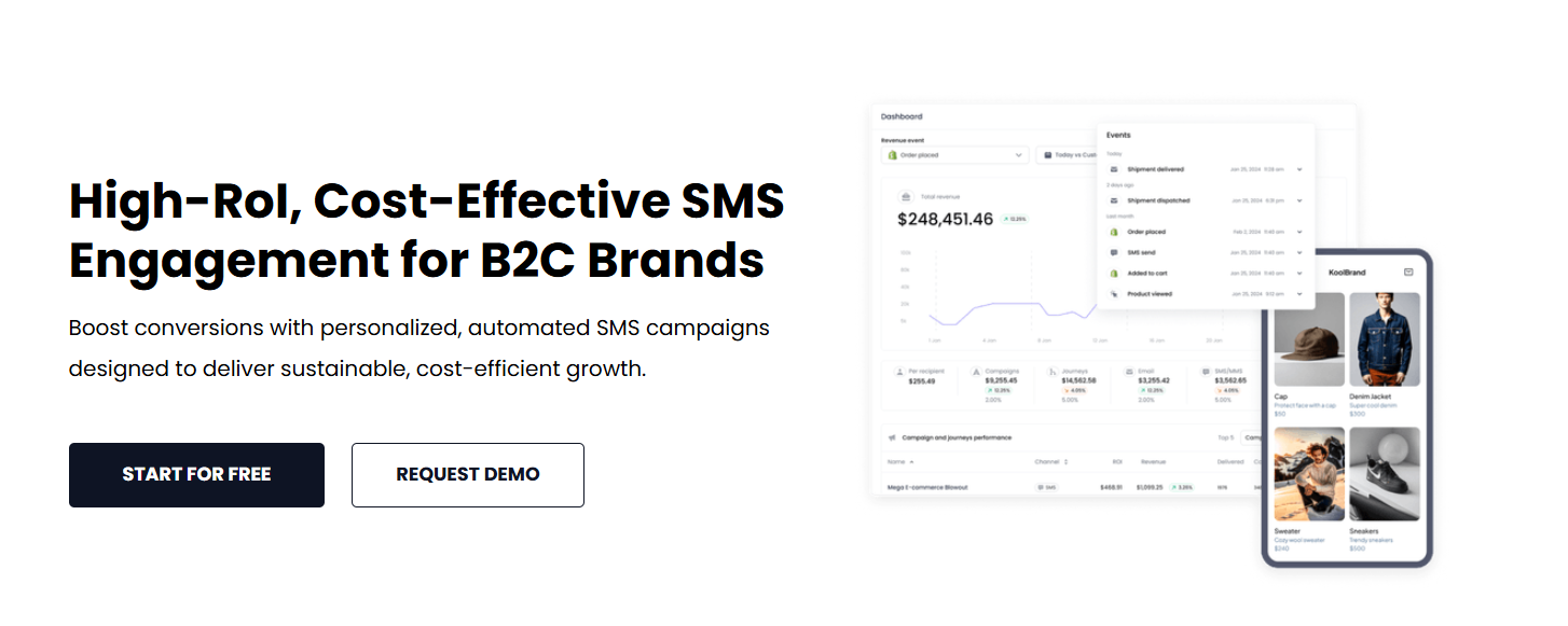 Screenshot showing Plivo CX’s webpage with marketing dashboard.