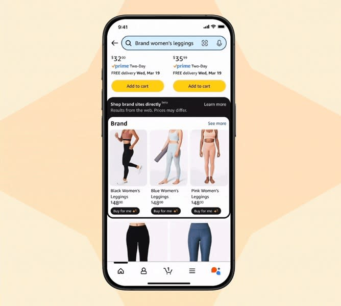 Amazon shopping app interface on a phone screen, showing leggings search results.