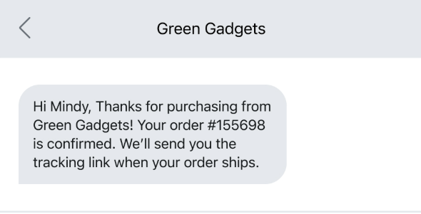 Image showing an SMS with order purchase information
