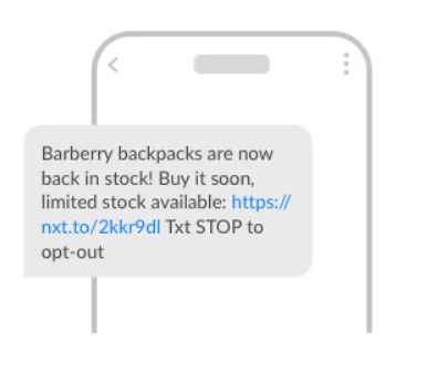 Image showing an SMS notification for a back-in-stock item.