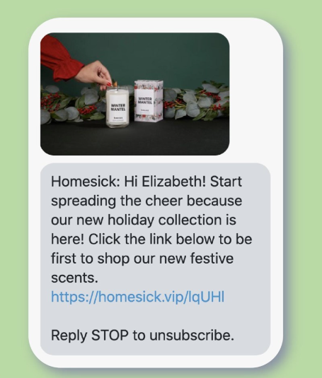 Image showing a personalized SMS with delivery status updates for a customer.