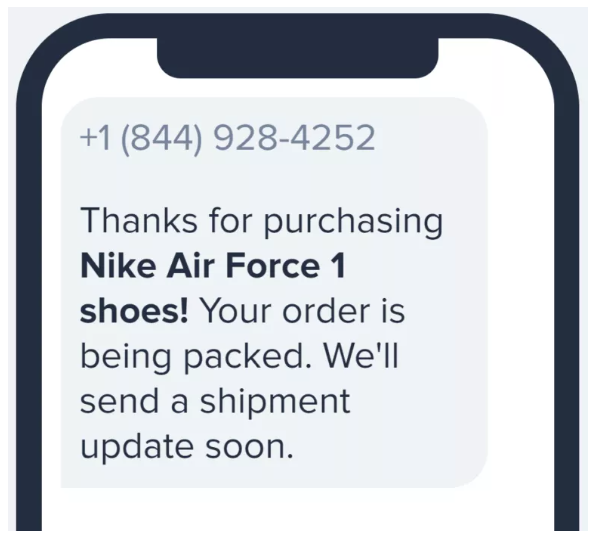 Image showing an SMS notification with real-time shipping and delivery updates for an order.