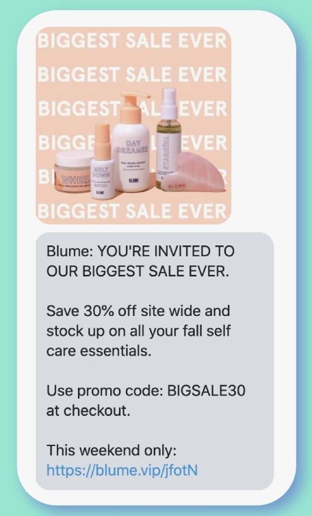 Image showing an SMS with an exclusive offer for a customer.