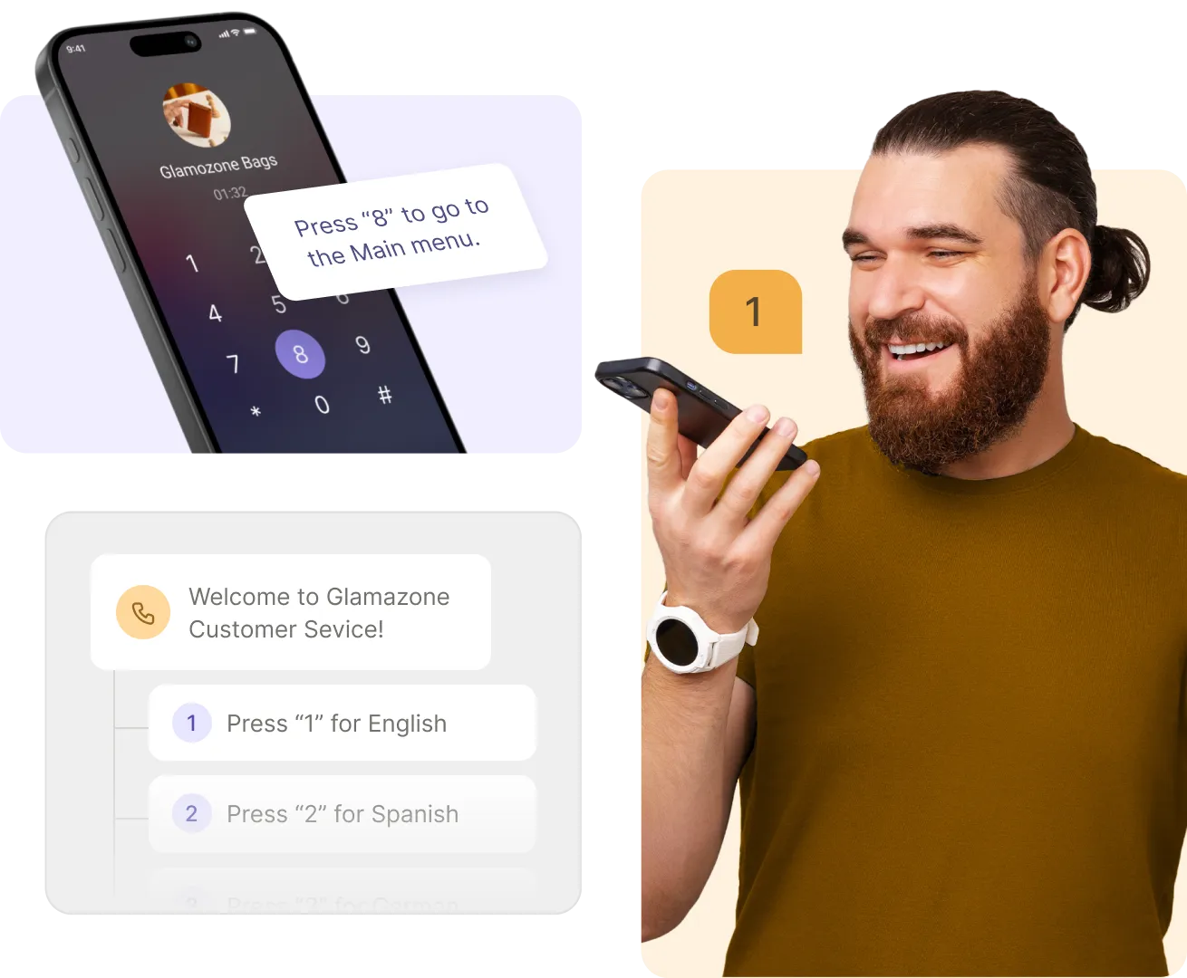 Image showing IVR self-service with a phone keypad and a person interacting with their phone