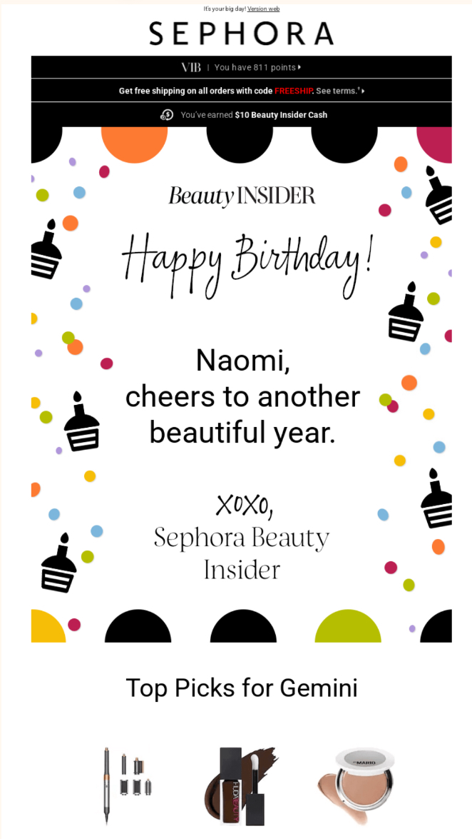 Sephora’s birthday email