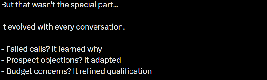 Screenshot of an X post describing the benefits of an AI sales agent