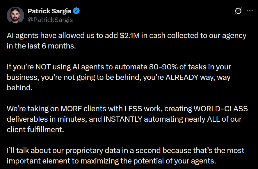 Screenshot of an X post highlighting how AI agents boosted an agency's cash collection