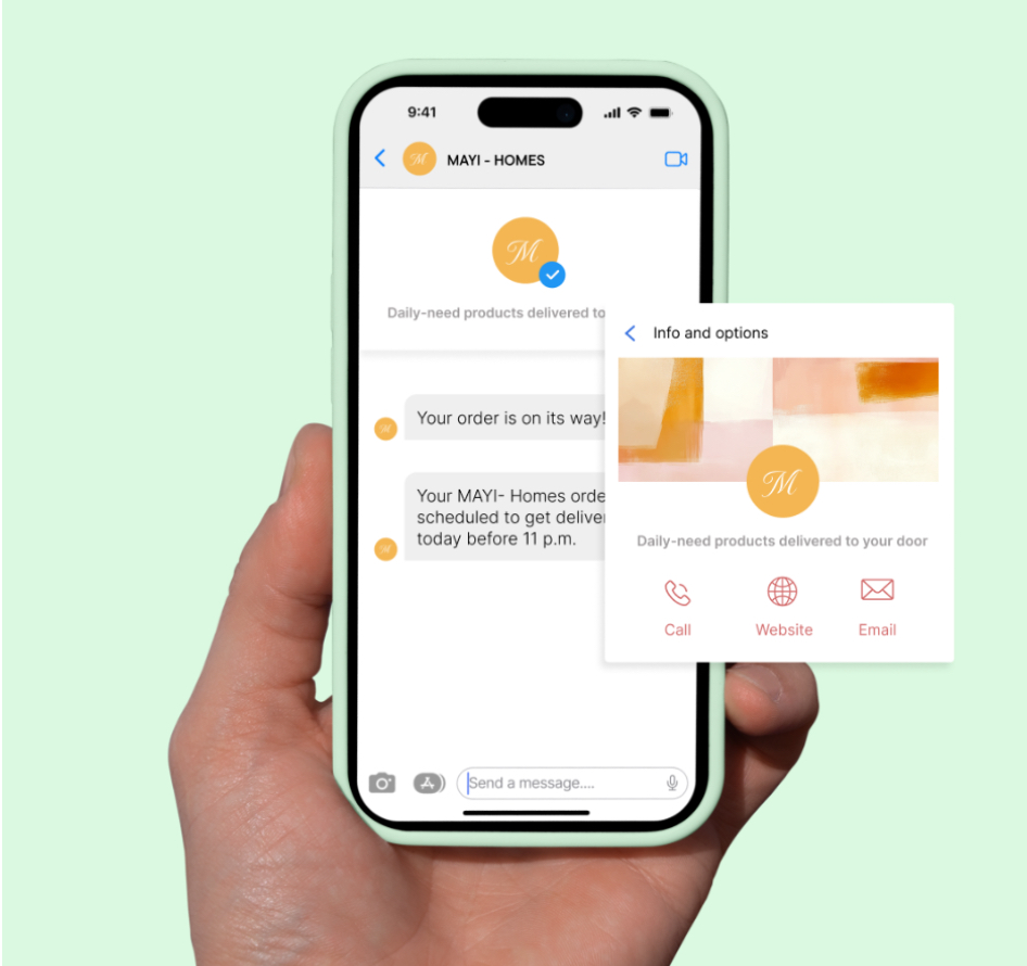 Verified RCS chat from “MAYI - HOMES”