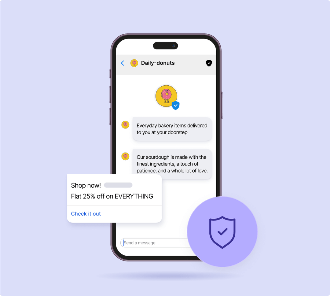 Verified RCS message highlights a 25% off promotion on all items