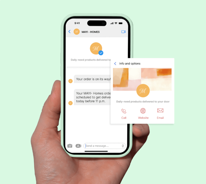 Image showing that MAYI - HOMES sends a verified RCS message with branding